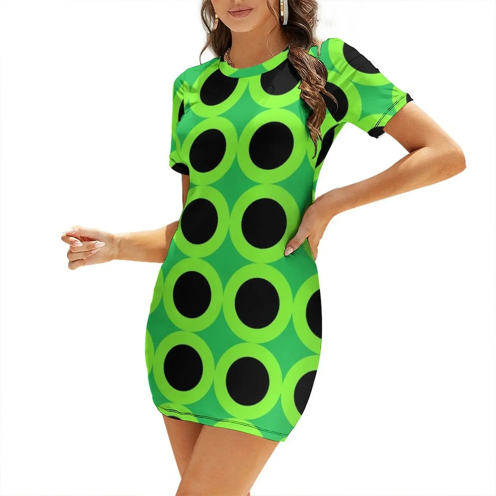 

Green Circles Short-Sleeved Dress Women long dress Dresses for wedding party prom dress