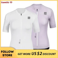 Santic Women's Cycling Short Sleeve Jersey Summer MTB Bike Short Top Breathable Comfortable Quick Dry Bicycle Sports Clothing