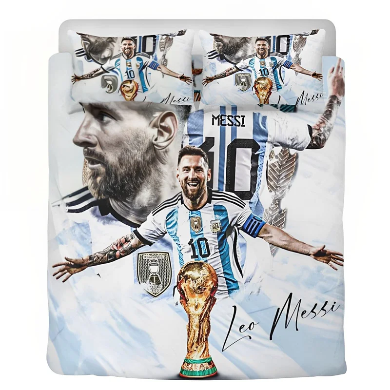 Juego de cama Football Star de 3 piezas, funda nórdica de fútbol 3D, juego completo, juego de cama de 3 piezas con 2 fundas de almohada, edredón no