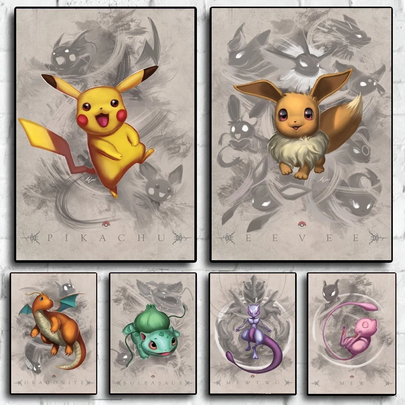 

Anime Pokemon Canvas Painting Pikachu Bulbasaur Charmander Squirtle Poster Print Wall Art Picture Home Decor Kids Gifts