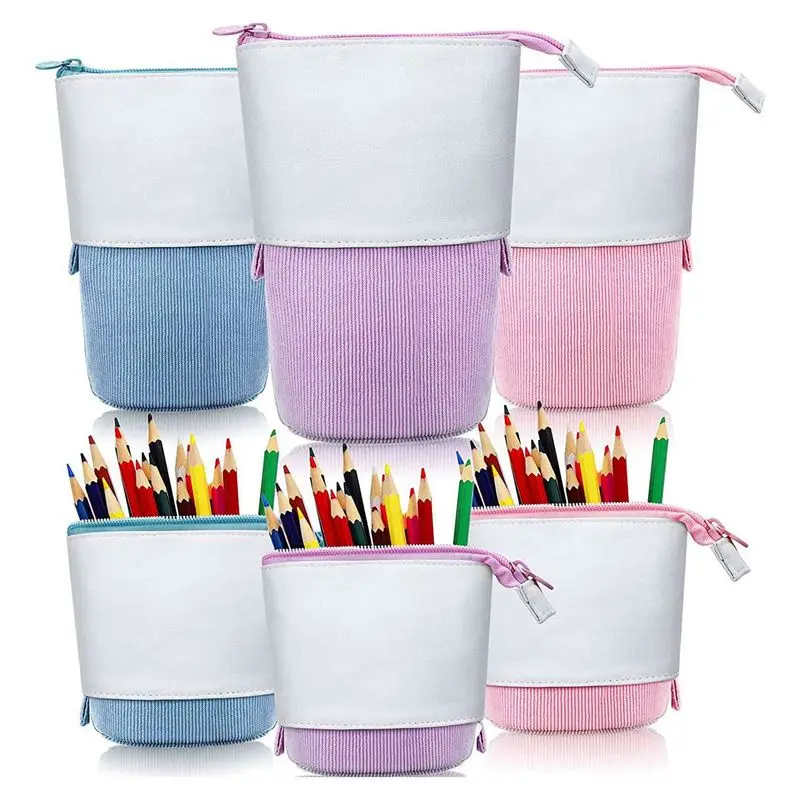 6 Pieces Telescopic Pencil Case Standing Stationery Pencil Holder Canvas Dual-Use -Up Stand Pencil Bags With Zipper A-Y18A