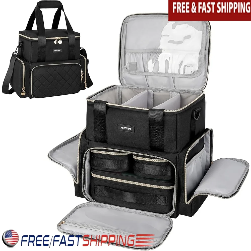 

Extra Large Makeup Bag Travel Cosmetic Organizer Double Layers 3 Removable Cases Waterproof Storage Multi Pocket Detachable