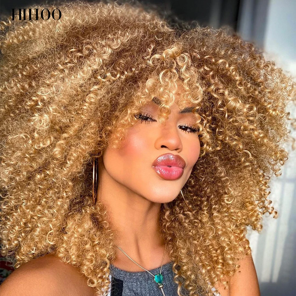 짧은 머리 Afro 변태 곱슬 가발 흑인 여성을위한 강간 자연 합성 Ombre Glueless 금발 핑크 레드 코스프레 16'