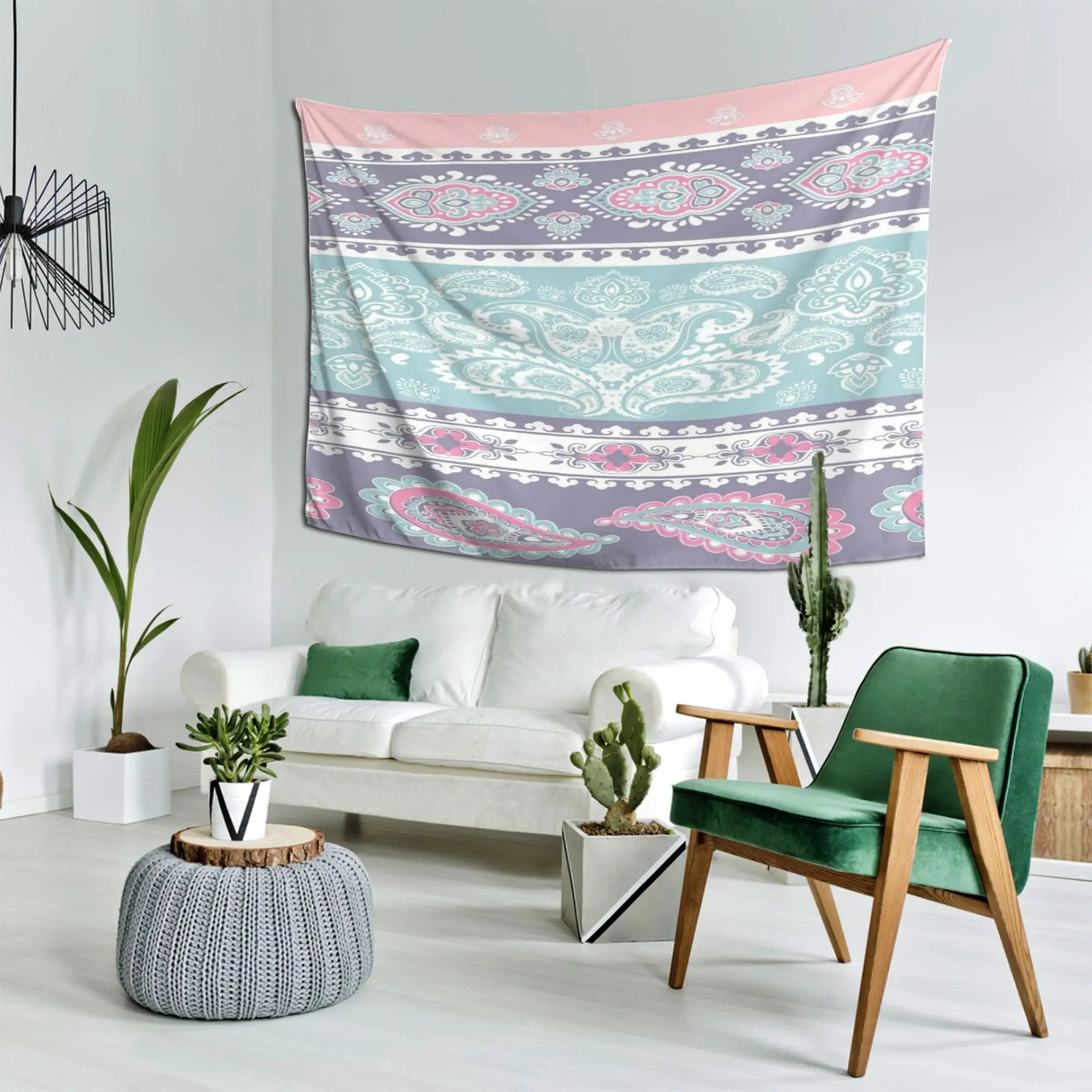 Moroccan Boho Mandala Tapestry Wall Hanging Pastel Boho Ethnic Decor Bohemian Style Wall Art Print for Living Room Bedroom