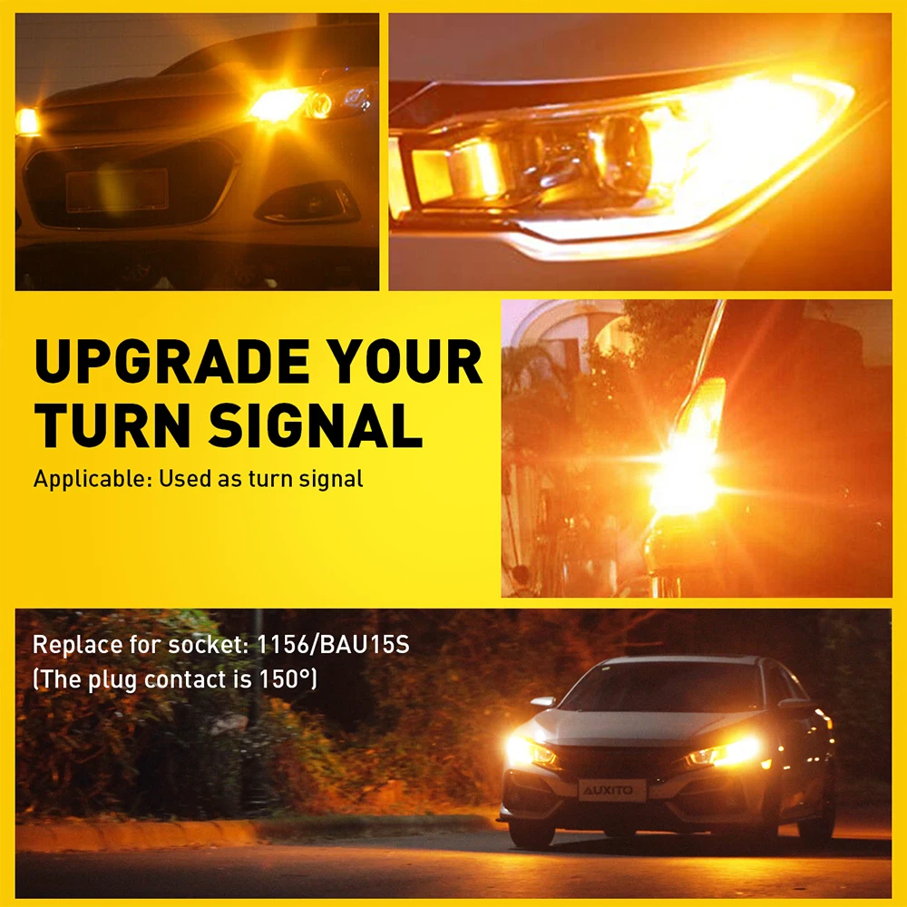 AUXITO 2Pcs Canbus T20 7440 LED Turn Signal Lamp 1156 BAU15S BA15S T25 3157 3156 LED Amber Yellow Bulb No Hyper Flash