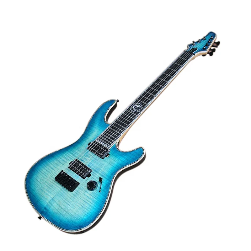 Электрогитара STLF7 Strings Blue Body со шпоном из пламенного клена, цветной жемчужной обвязой, можно настроить
