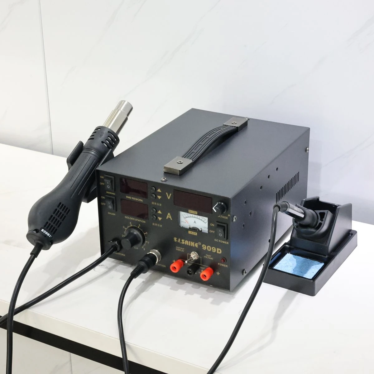 Estación de soldadura de retrabajo SAIKE 909D SMD 3 en 1 pistola de calor desoldar fuente de alimentación CC para reparación de PCB