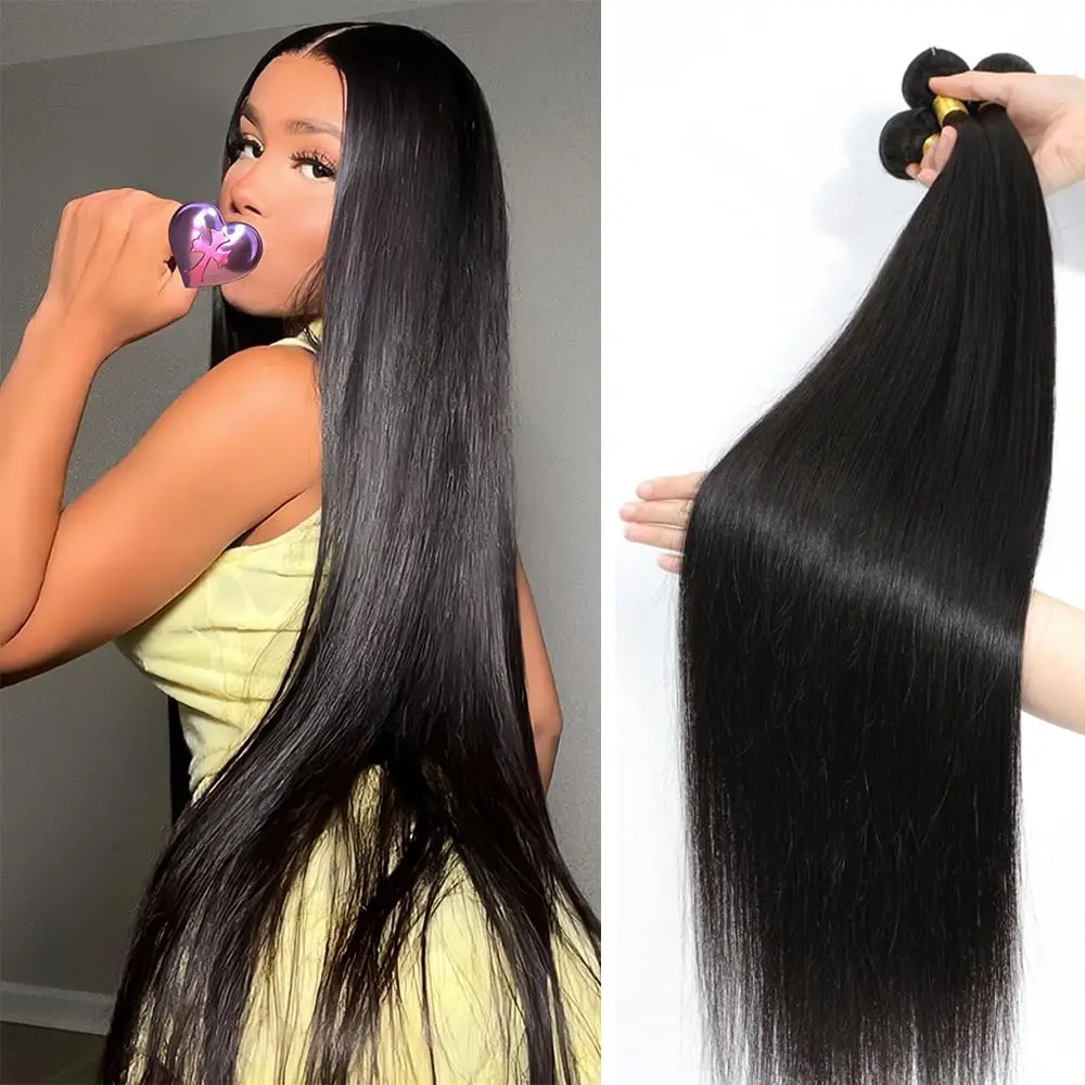 Straight Human Hair Bundles 100% Unprocessed Brazilian Straight Virgin Human Hair 2/3/4 Bundles Human Hair Extensions Natural Bl