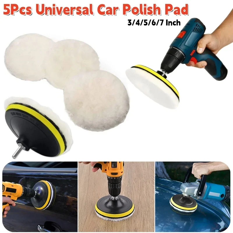 

5 шт. универсальная автомобильная полировальная подушечка 3/4/5 дюймов для мягкой шерсти, вощеная полировальная машина, полировальные диски для кузова автомобиля, аксессуары для чистки