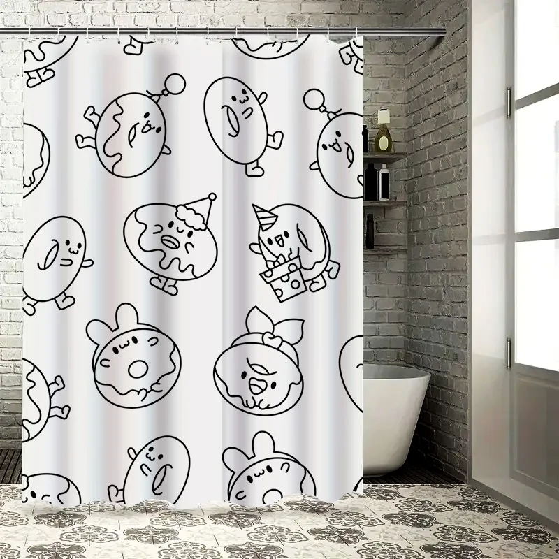 Doodle Animal Cartoon Donut Printed Shower Curtain Home Decor Bathroom Accessory Printing Waterproof Washable Modern Decoration