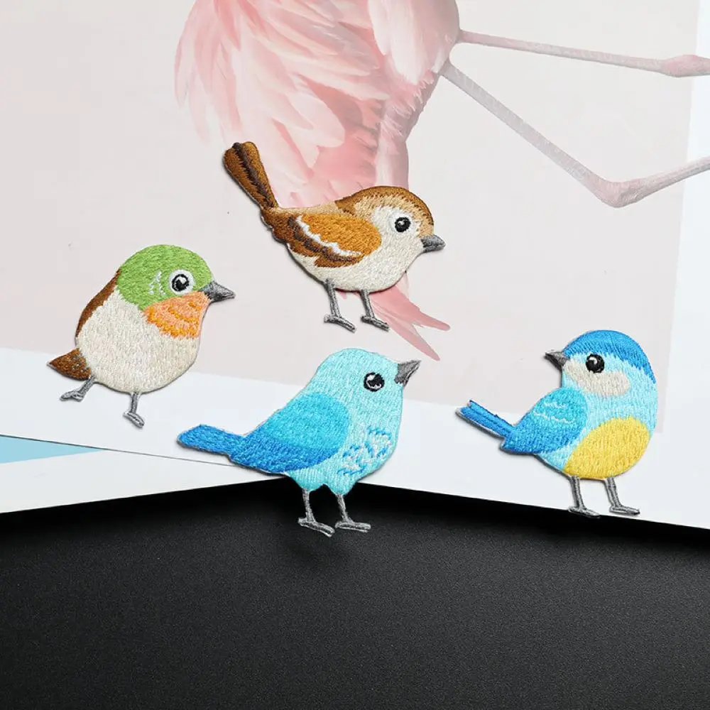 1 Piece Stick on Embroidery Stickers Cartoon Blue Green Bird Cute Animal Small Size Patch Back Adhesive