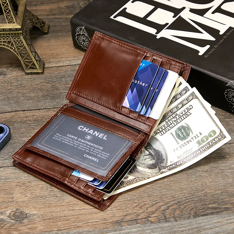 Retro Leather men's wallet with RFID anti-theft function, short style, multi-card slots, men's leather wallet, small purse