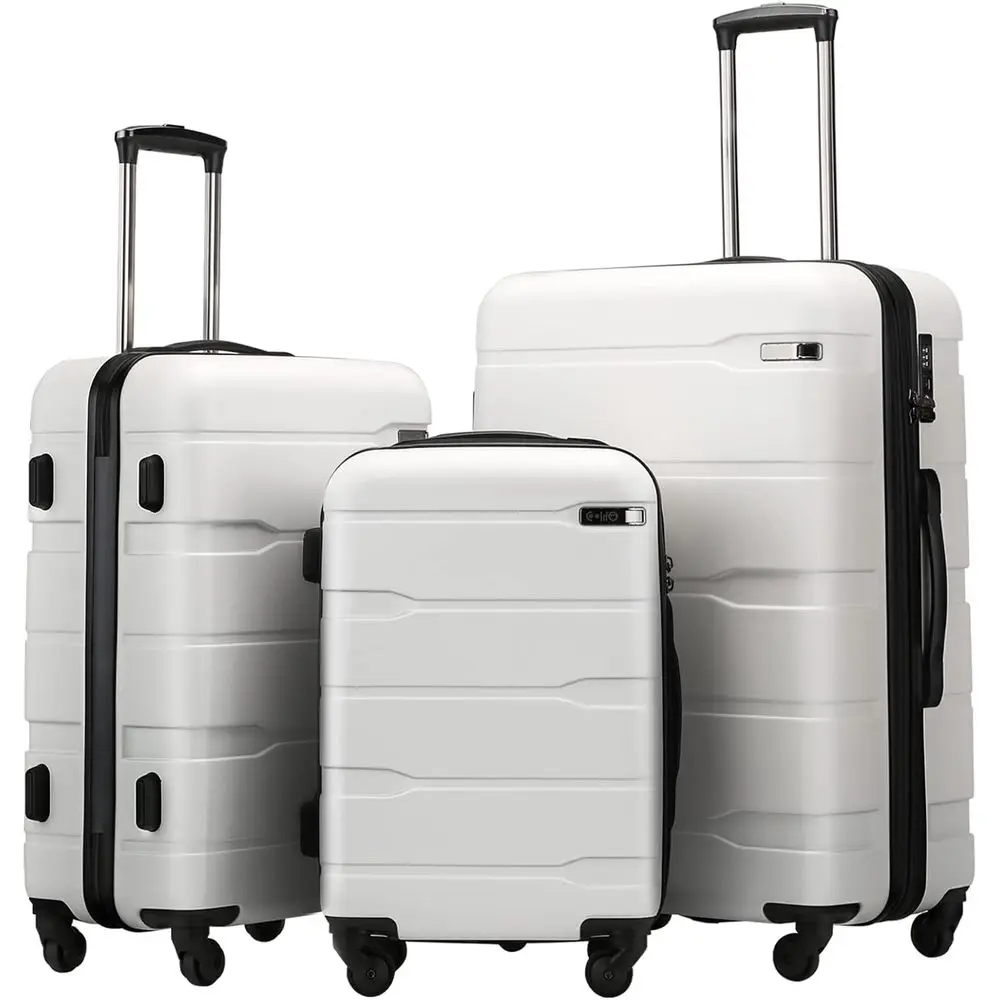 

3-Piece Expandable Hardside Spinner Luggage Set with TSA Lock - Large, Lightweight Carry-On Suitcases (20/24/28 Inch, White)