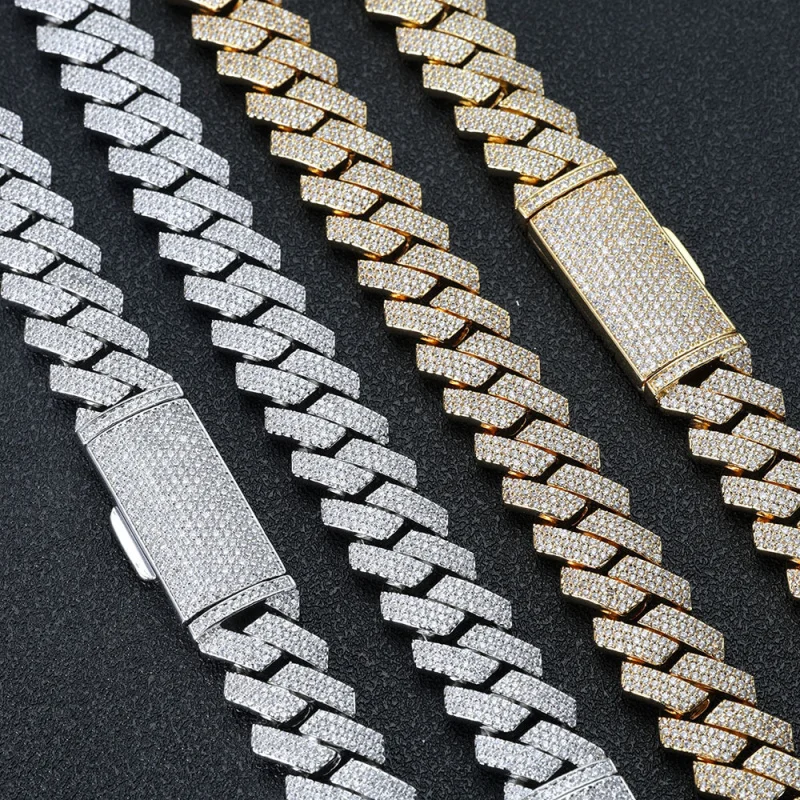 European hip hop16mmThree-Row Diamond-Shaped Cuban Link Chain Zircon Necklace Ornament Advanced Men's Bracelet