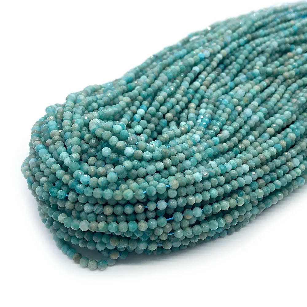Natural Stone Beads Amazonite Loose Beads for Jewelry Making DIY Bracelets Necklaces 2mm3mm4mm Facet Round Amazonite Accessories