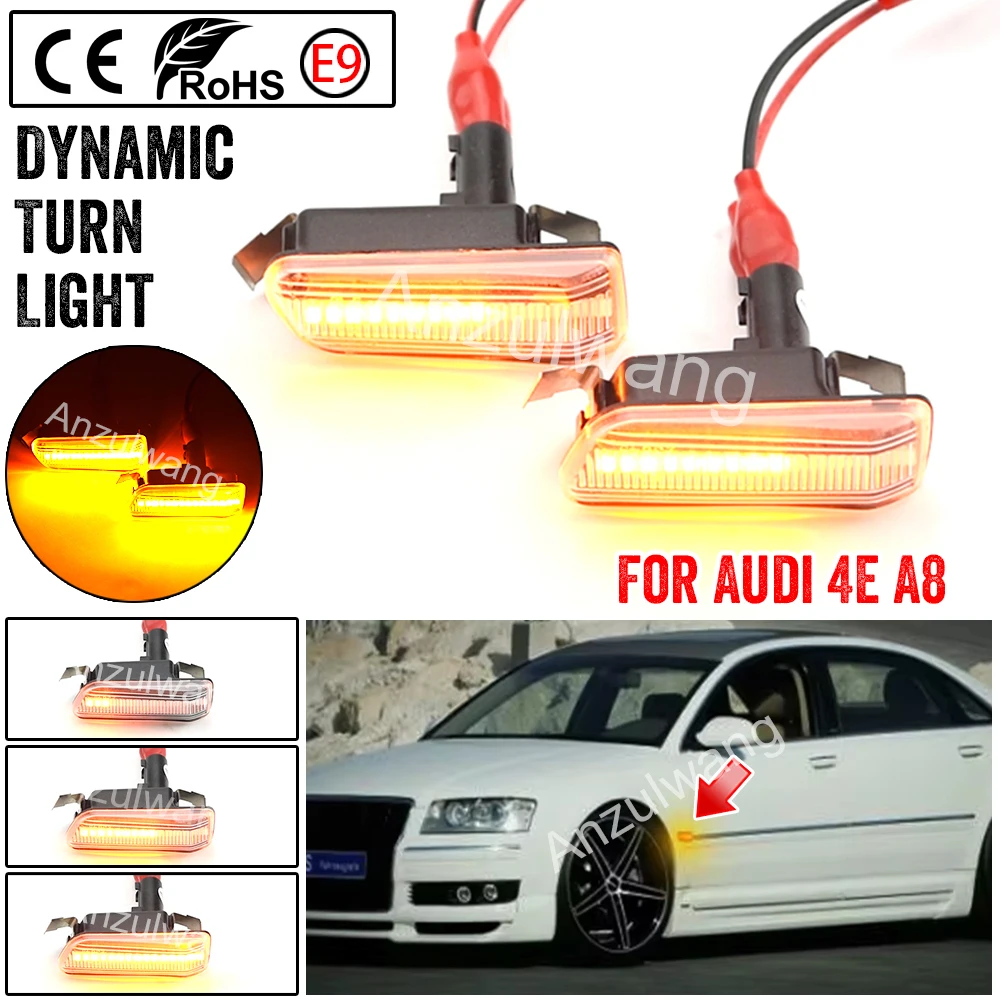 

Для Audi A8 A8L S8 4E D3 mk2 Quattro 2003-2009 Янтарный светодиодный боковой габаритный индикатор Автомобильные динамические указатели поворота OEM # 4E0949127/8