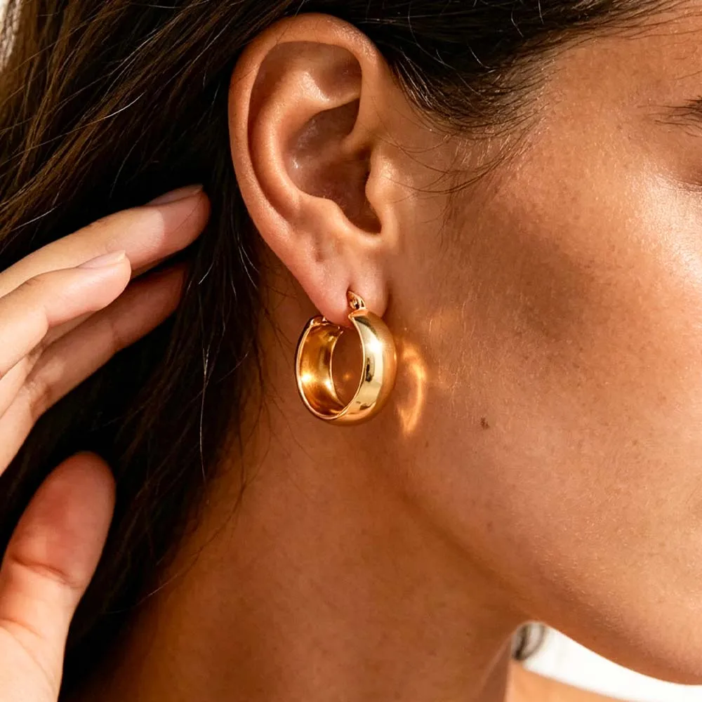 316 Stainless Steel Wide Band Hoop Earrings Gold Silver Tone Chunky Curved Large Circle Earring Luxury Minimalist Daily Jewelry