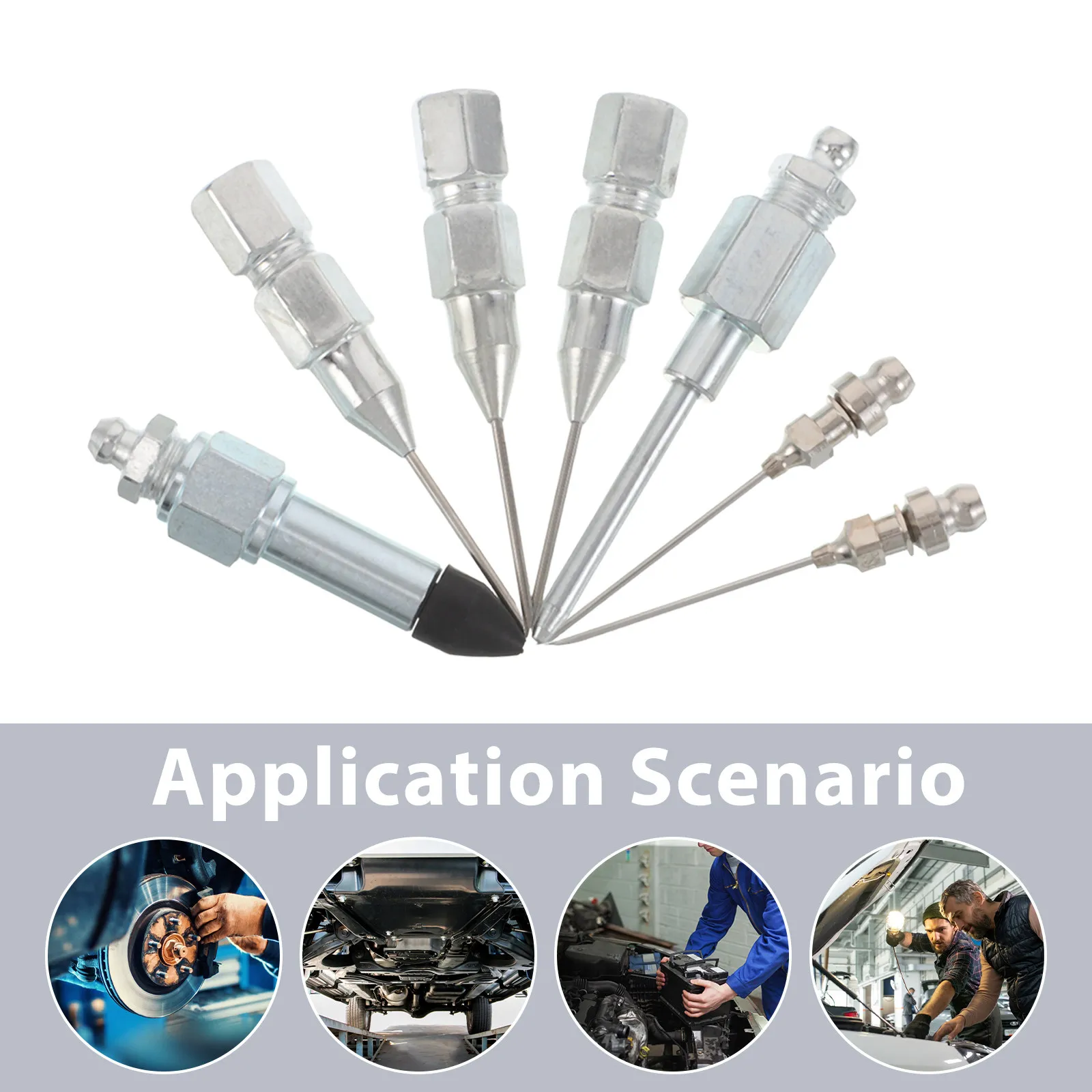 7Pcs Grease Gun Needle Tip Kit Heavy Duty Carbon Steel for Tight Narrow Spaces Deep Holes Automotive Machinery DIY Lubrication