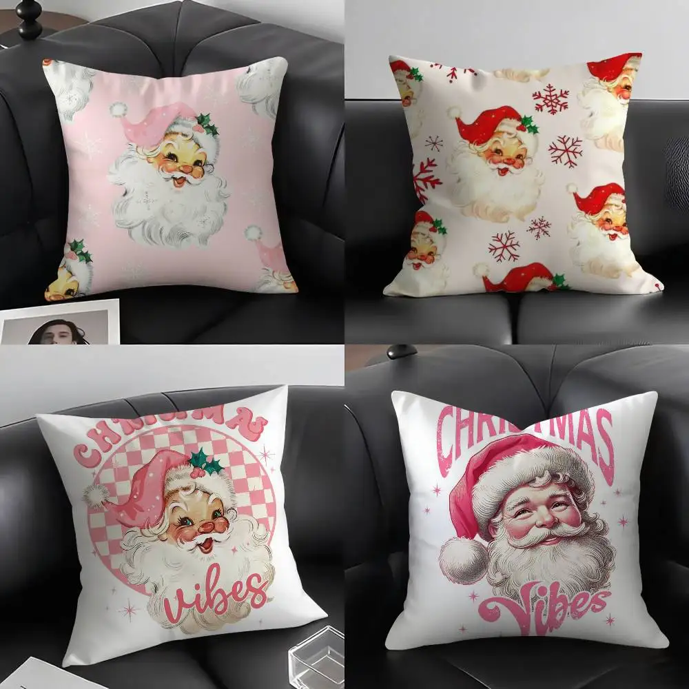 

Pink Father Christmas Pillow Case Plush Fabric Soft Pillowcase Double Sided Print Cushion Cover Gifts