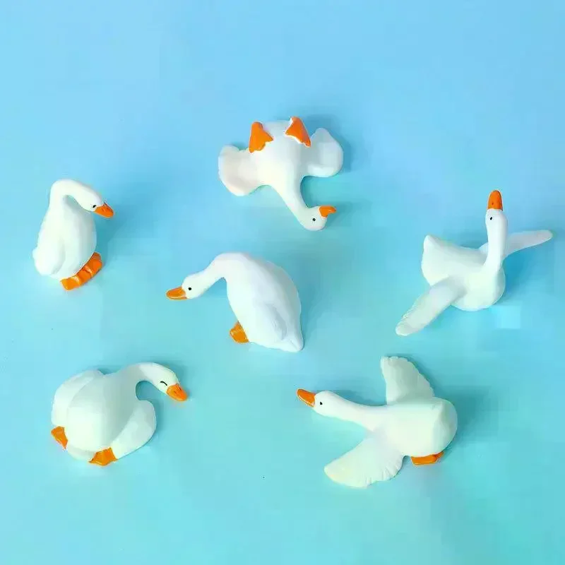 6Pcs Mini Resin White Goose Figurines Cute Cartoon Design And Vivid Colors For Desktop Decor Bonsai Micro Landscape DIY Craft