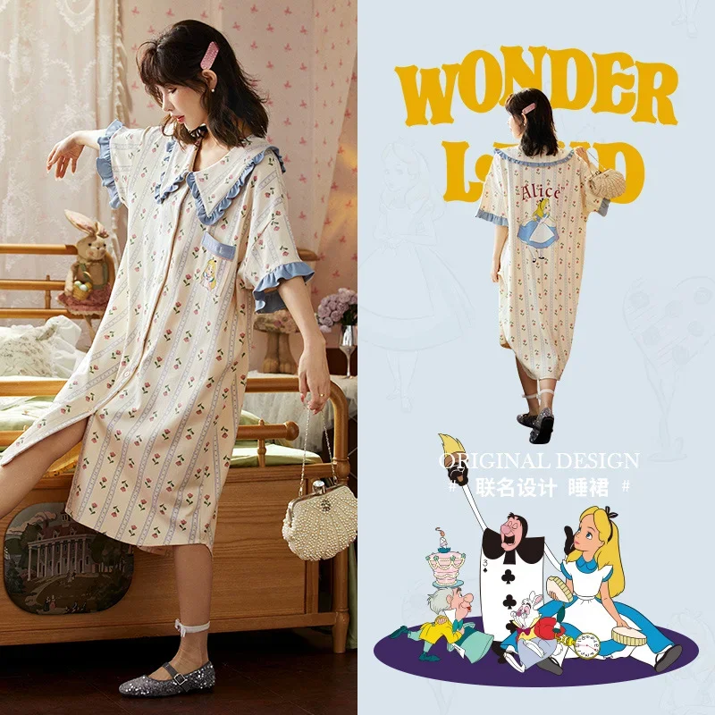 

Disney genuine Alice silk pajamas women's bacteriostatic pure cotton comfortable casual breathable cartoon home women's pajamas