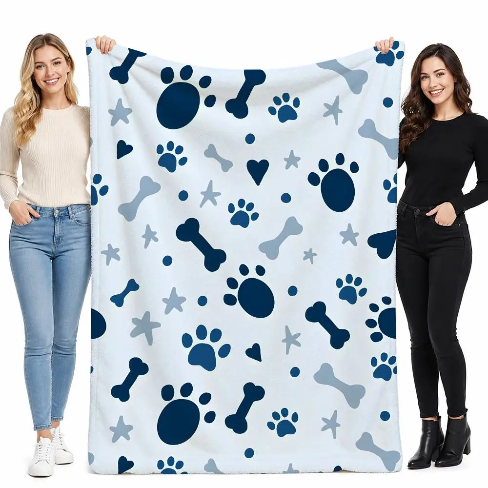 Dog Paw Print Gift for Owners Throw Soft Cozy Flannel Blanket for Couch Sofa Bed, Mid-Century Modern Art Lover Gift