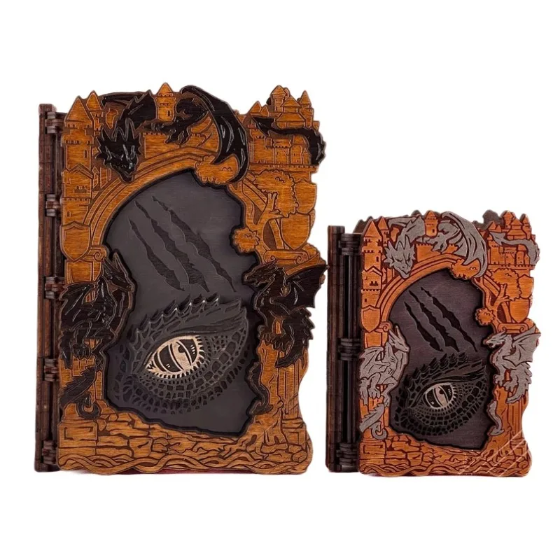 

New popular DIY wooden magic book gift box dragon pattern handicraft wooden box wall logo