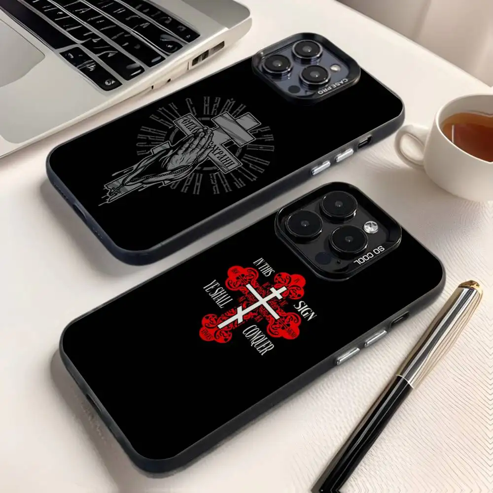 

Orthodox Cross Icon Church Phone Case For iPhone 16,15,14,13,12,11,8,7,Pro,Max,Plus,Mini,XS,SE Anti Fall Black Matte Hard