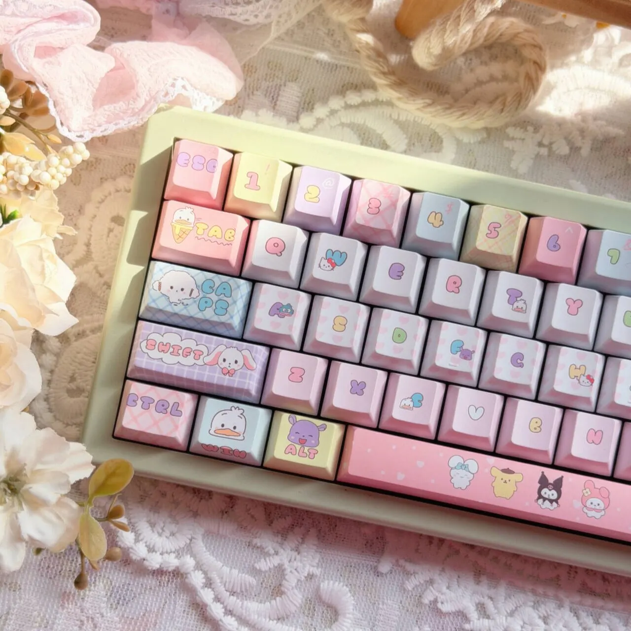 WY Sanrio keycap five-sided hot sublimation cute PBT material adaptation mechanical keyboard keycap original factory