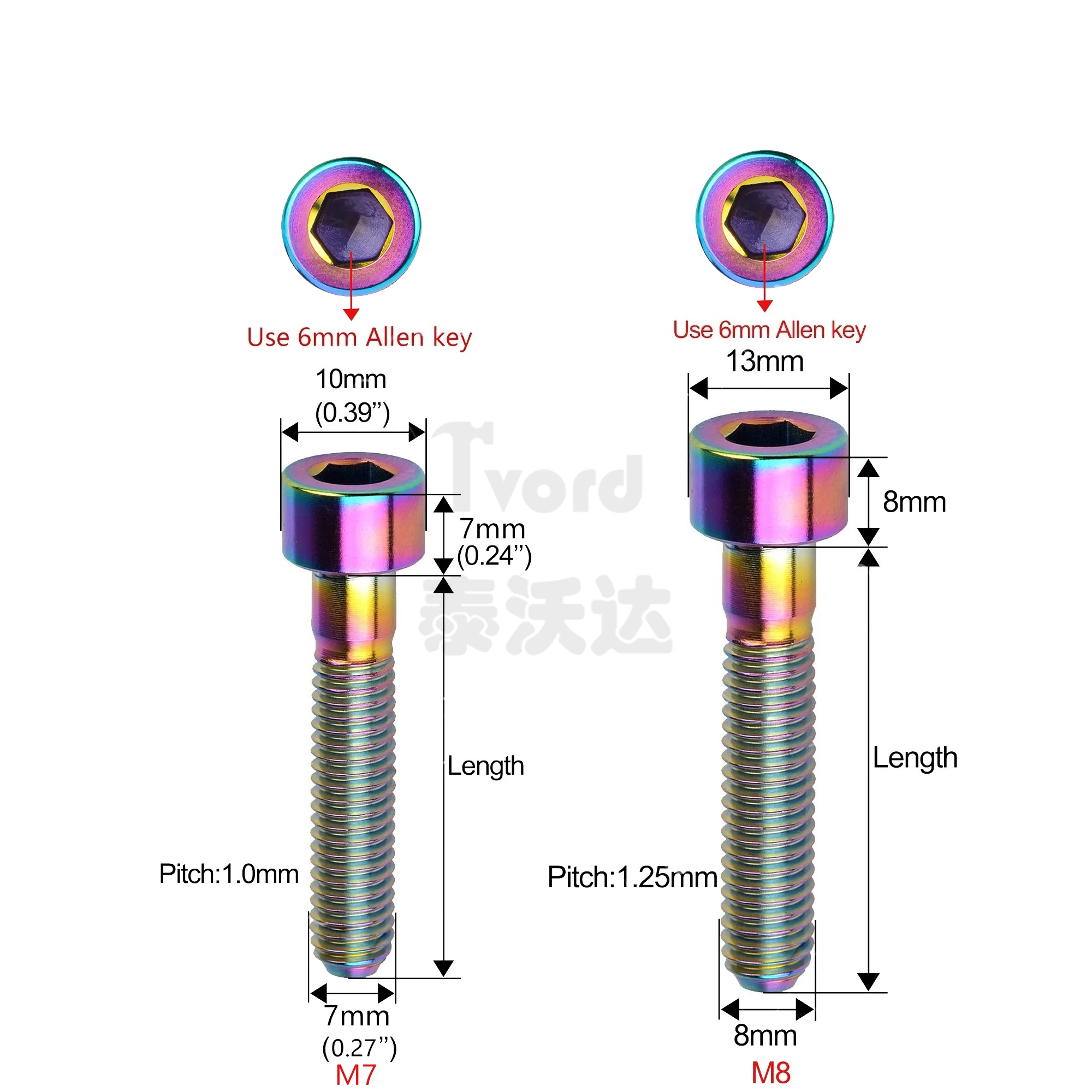 Baut Titanium M7/M8x15 20 25 30 32 35 40 43 45 50 60 70mm Kepala Kunci Allen Sekrup Ti untuk Sepeda Motor Mobil