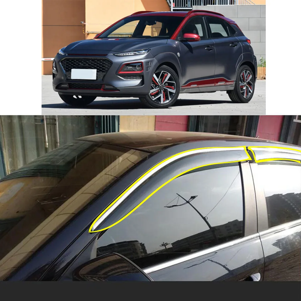 Car Sticker Plastic Window Glass Wind Visor Rain/Sun Guard Vent Parts For HYUNDAI Kona Encino Kauai 2018-2019 2020 2021 2022