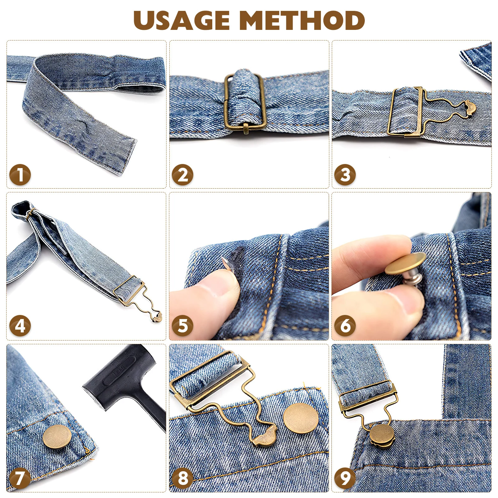 

6 set Gourd Buckles 38mm Diameter White Copper Black Sliding Bar Jeans Pants Accessories Metal Non-Fading Bib Suspenders Buttons