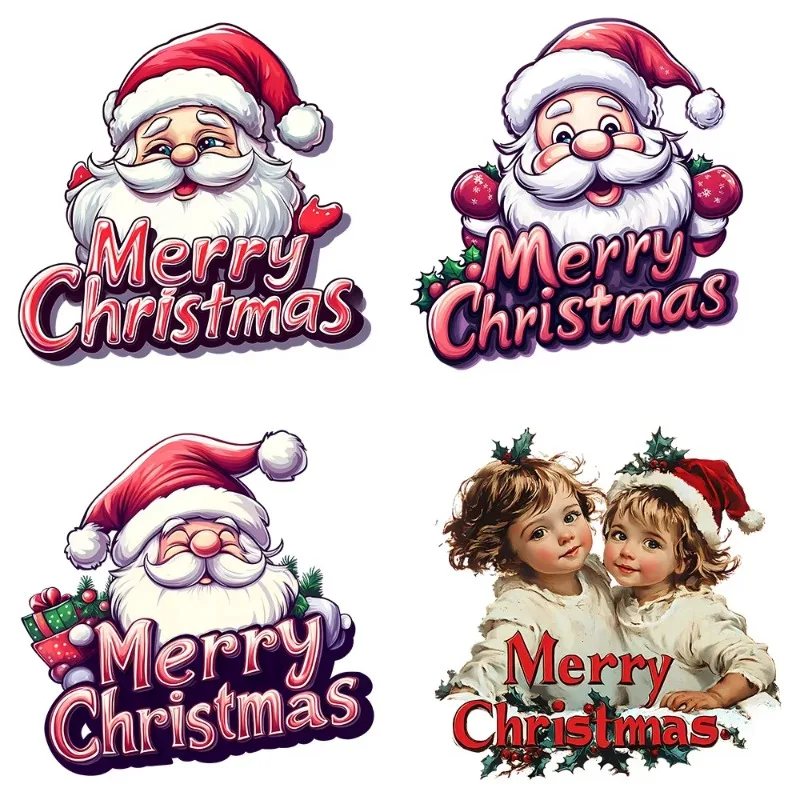 2 قطعة 25 سنتيمتر عيد ميلاد سعيد سانتا كلوز الحديد على ملصقات نقل الحرارة للأطفال الملابس تي شيرت الحديد على نقل الفينيل يزين #1