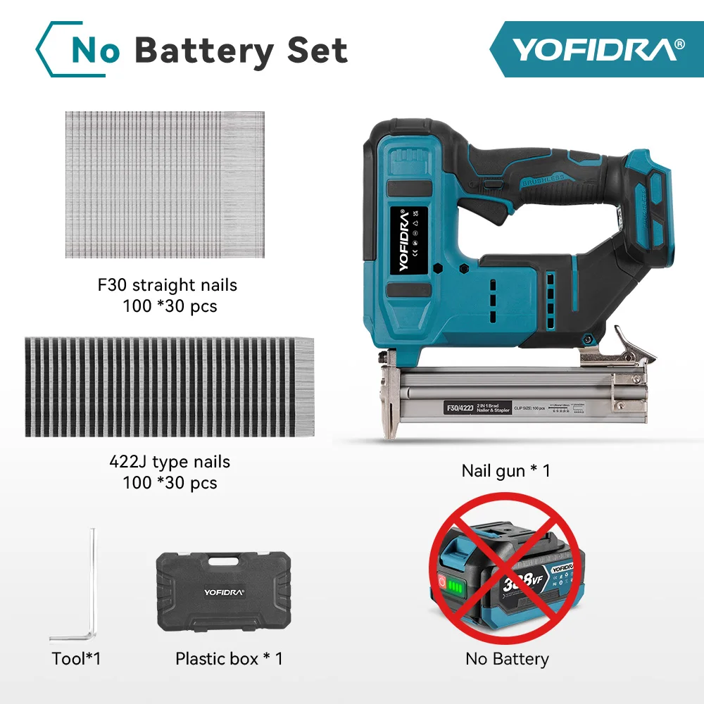 YOFIDRA 30mm Borstelloze Elektrische Nagelpistool 2-in-1 Nagelpistool/Hechtpistool Draadloze Kaderpistool Tacker Gereedschap Voor Makita 18V Accu Pins