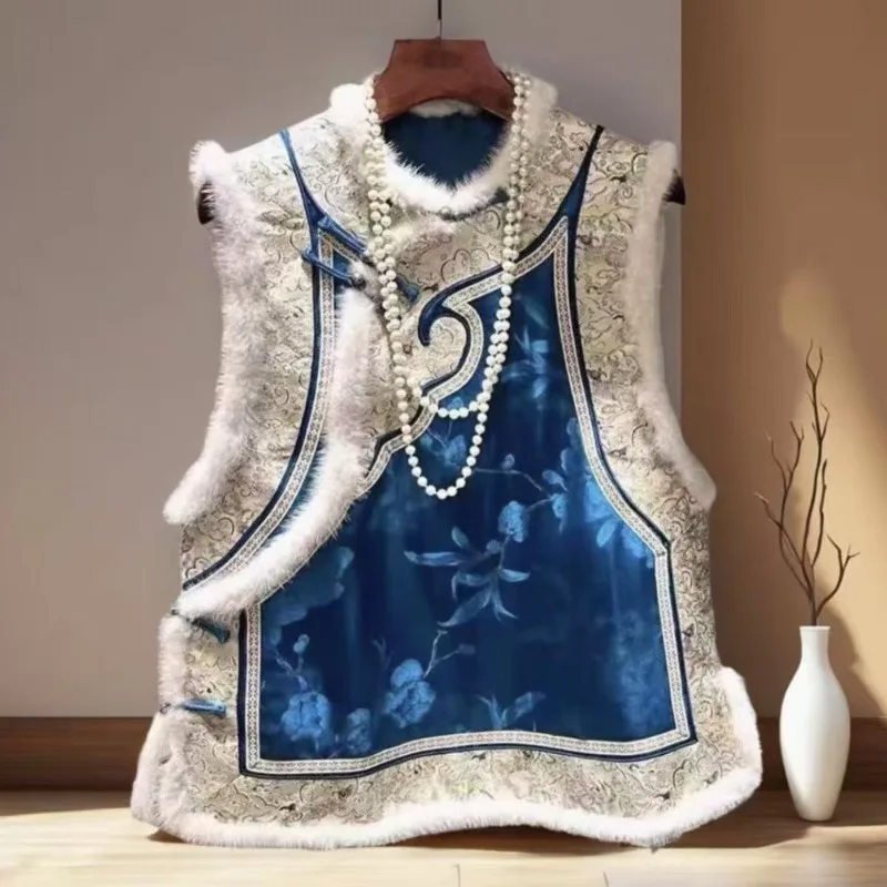 

Китайский стиль, популярный жилет в национальном стиле, осень-зима, новый хлопковый топ в стиле ретро, жилет, традиционная китайская одежда, топы, мировая одежда