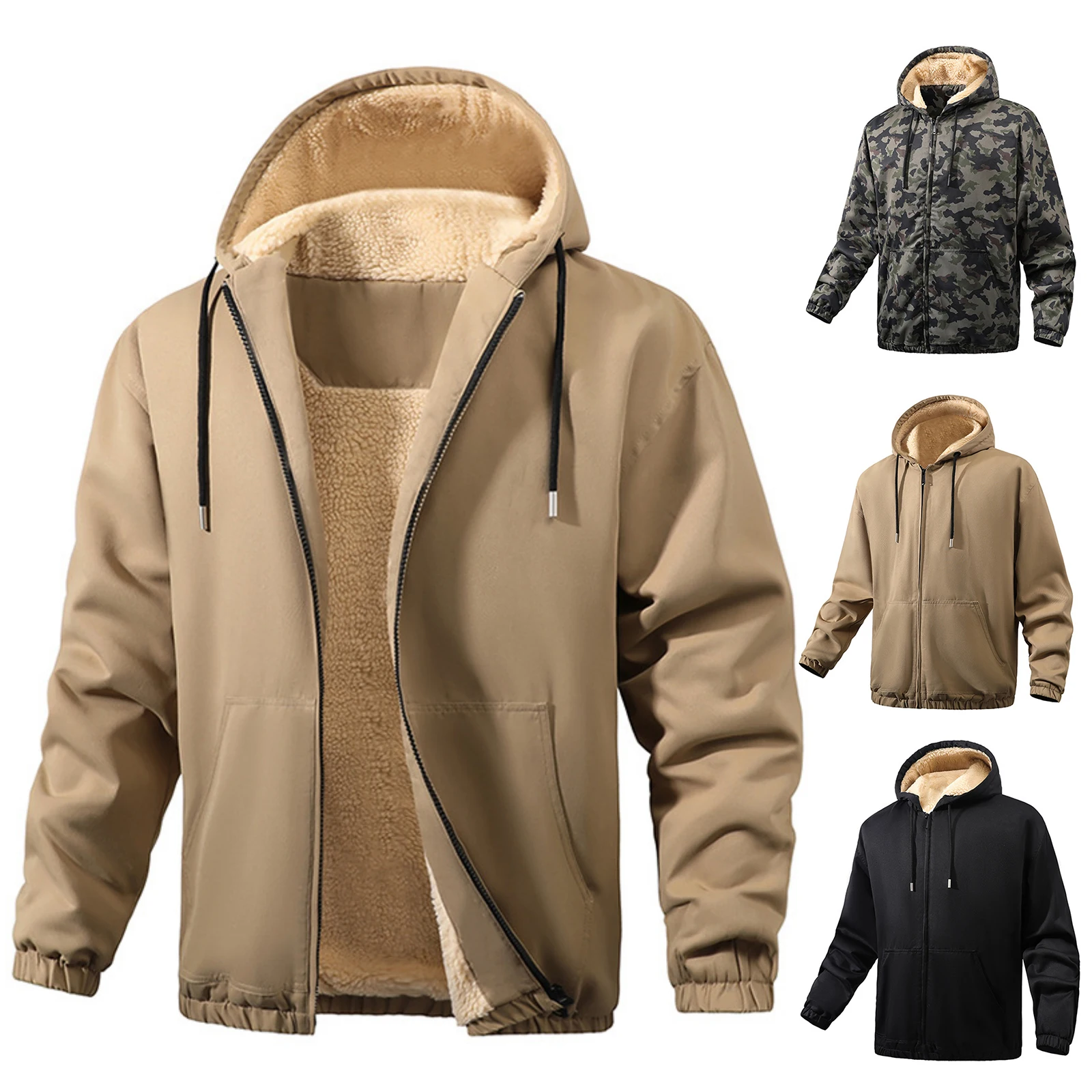 

Men's Solid Color Fleece Lined Zip Up Pocket Hooded Sweatshirt Cardigan Men's Casual Sweatshirt Cardigan Long Sleeve Tops