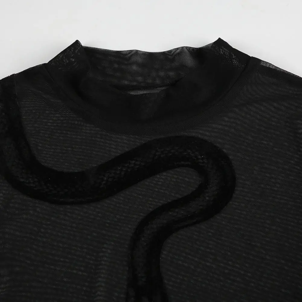 INS Snake Tuta in pizzo a maniche lunghe Intimo senza cuciture a vita alta per donna Body aderente a maniche lunghe trasparente da donna