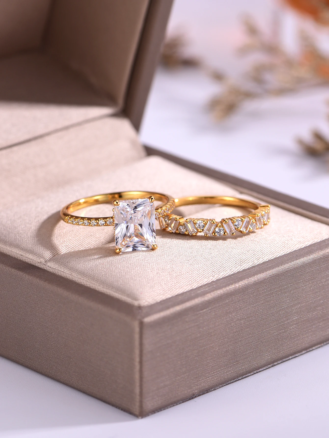 2 قطعة S925 فضة مستطيلة 3CT مويسانيتي خاتم مجموعة غرامة مجوهرات مطلية بالذهب 18 كيلو مناسبة لتقديم هدية الذكرى #4