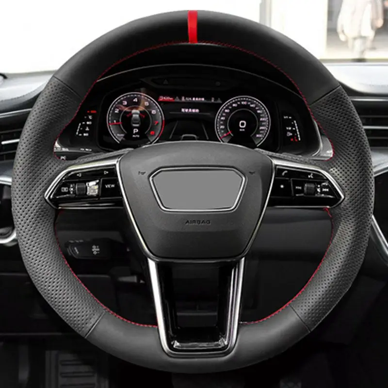 Perforated Leather For Audi (O Shape) A6 C8/4K S6 A7 4K8 A8 D5/4N S8 E-Tron S GT Hand-sewing Car Steering Wheel Cover Trim