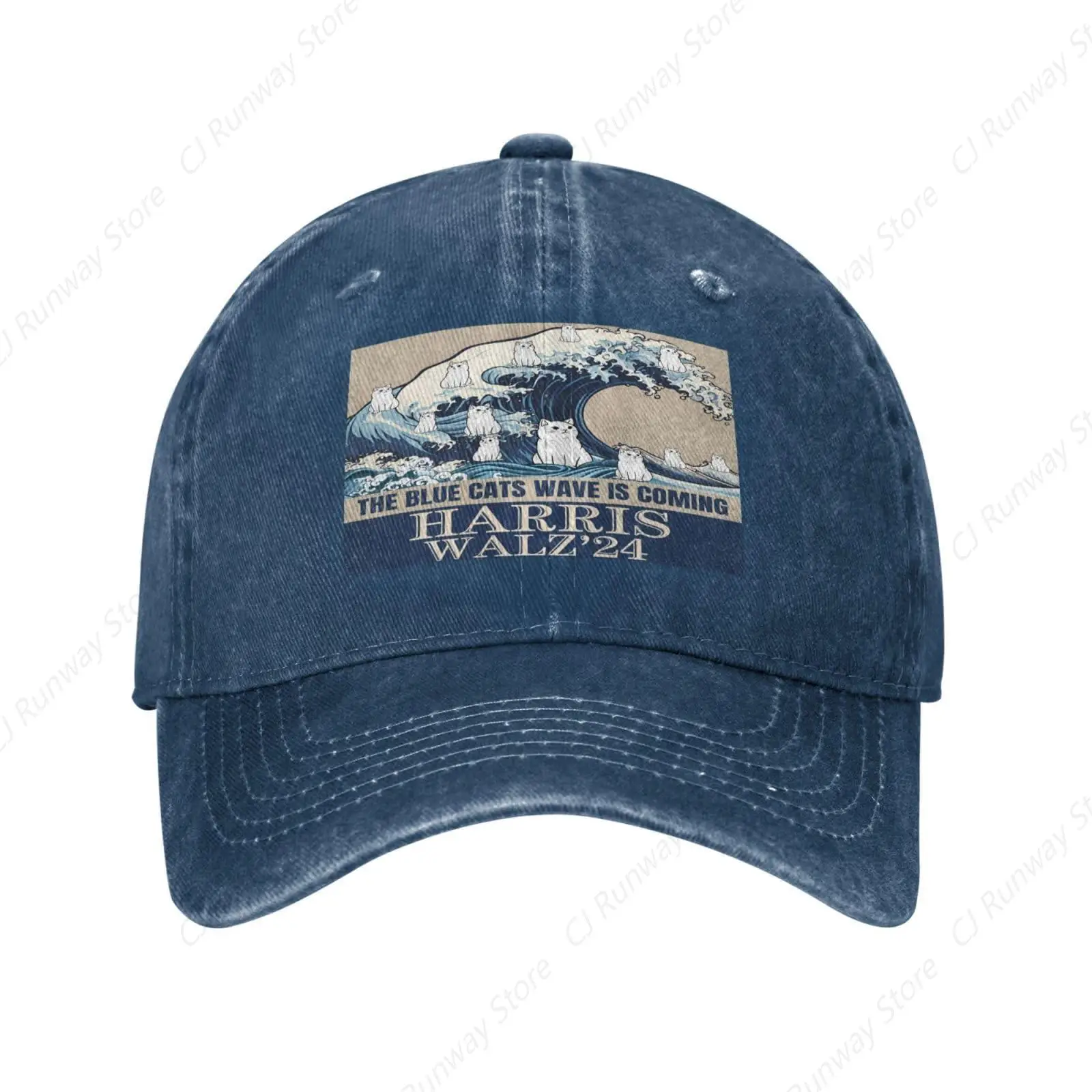 Blue Wave Cats for Kamala Harris Walz Childless Cats Ladies Vote Blue Denim Cap Hat