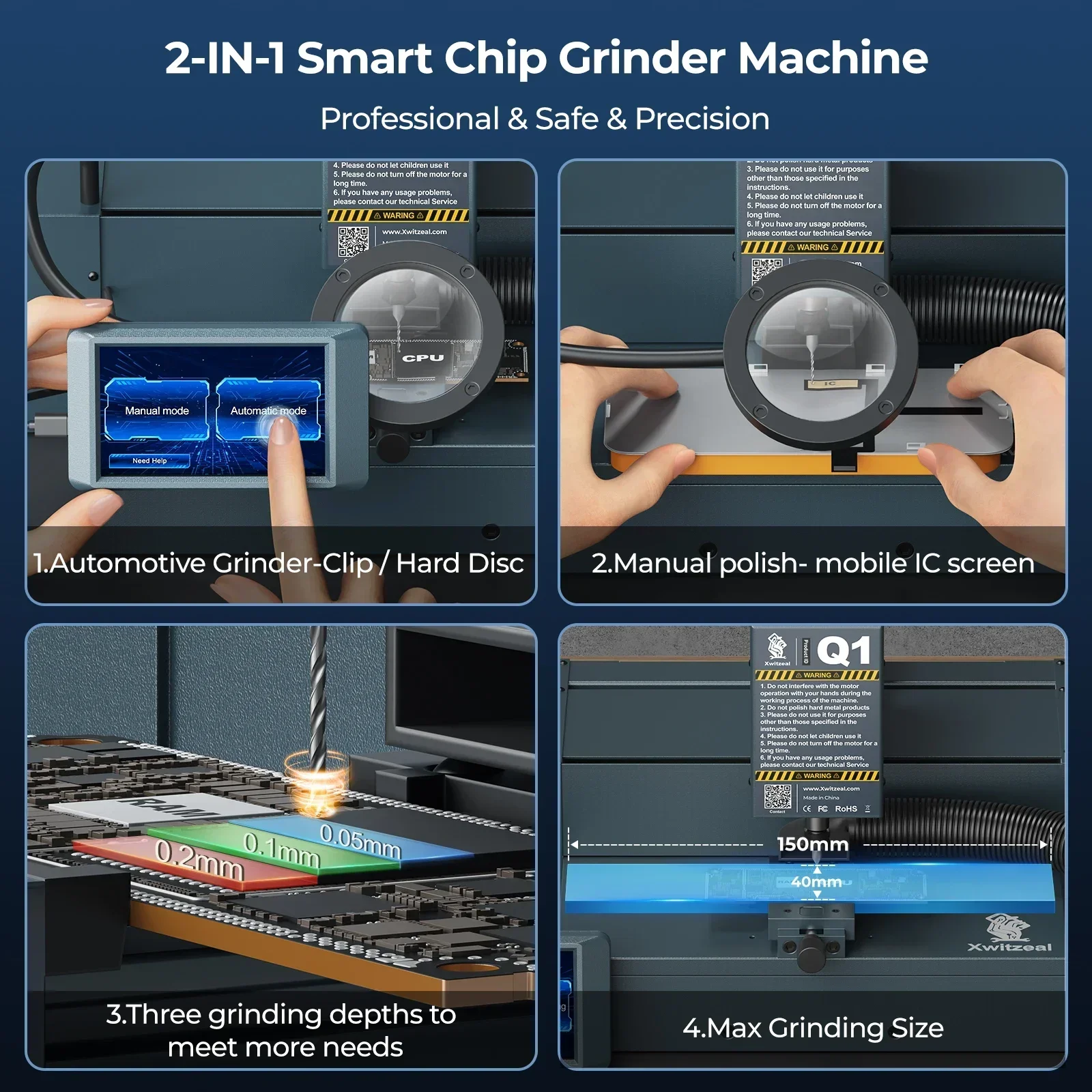 Xwitzeal Q1 Intelligent CNC Grinder for Electronics Motherboard CPU Touch Screen Camera IC Nand Flash PCB Chip Grinding Machine