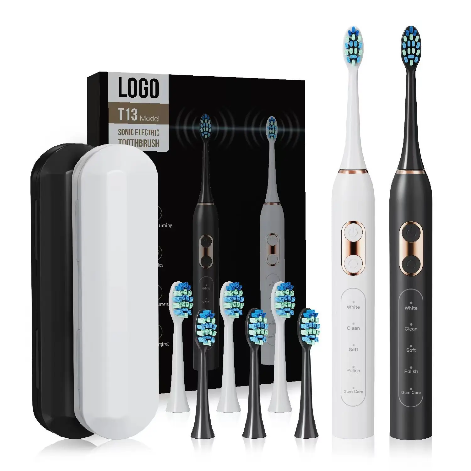 

Sonic Electric Toothbrush Timer Brush 5 Mode USB Charger Rechargeable Deep Clean Tooth Brushes Replacement Heads Set For Adults