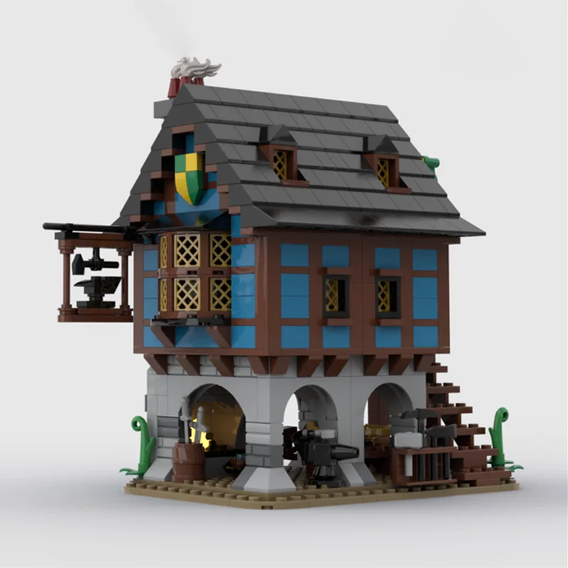 

Medieval Alley Blacksmith Shop Model Kit - 658 Piece MOC Building Block Set, DIY Creative Assembly, Ideal Holiday Gift for Archi