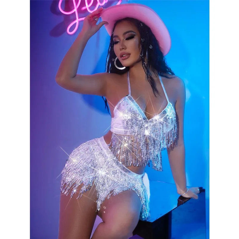 

Лидер продаж по индивидуальному заказу, комплект костюма с жемчужной бахромой, топ и юбка, электрический костюм для танца живота Z1903