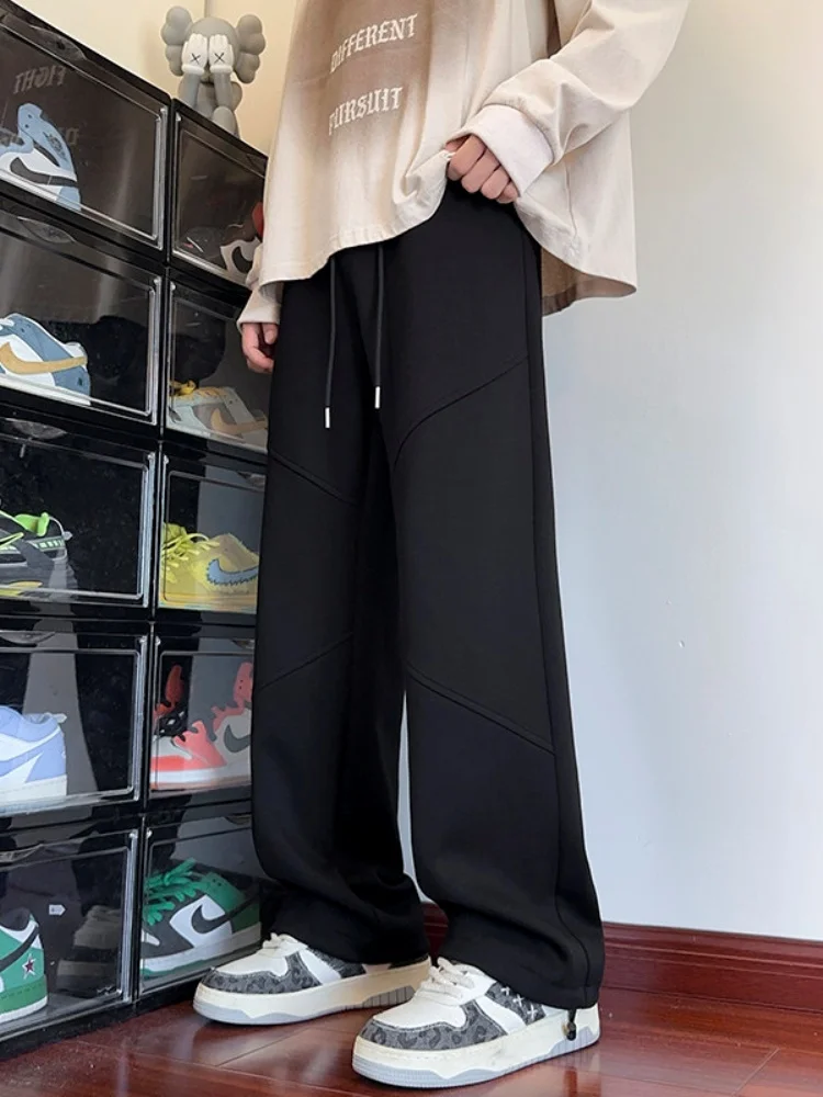 

American High Street Men's Loose Straight Leg Pants Air Layer Drape Rice Noodle Pants Spring Autumn Heavyweight Sweatpants