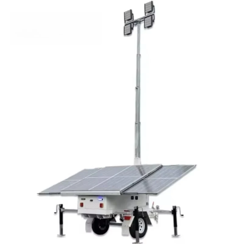 7.5M Telescopic Mast Solar Mobile Light Tower Trailer AGM Battery Waterproof 19H Long Runtime Outdoor Rescue Lighting Custom