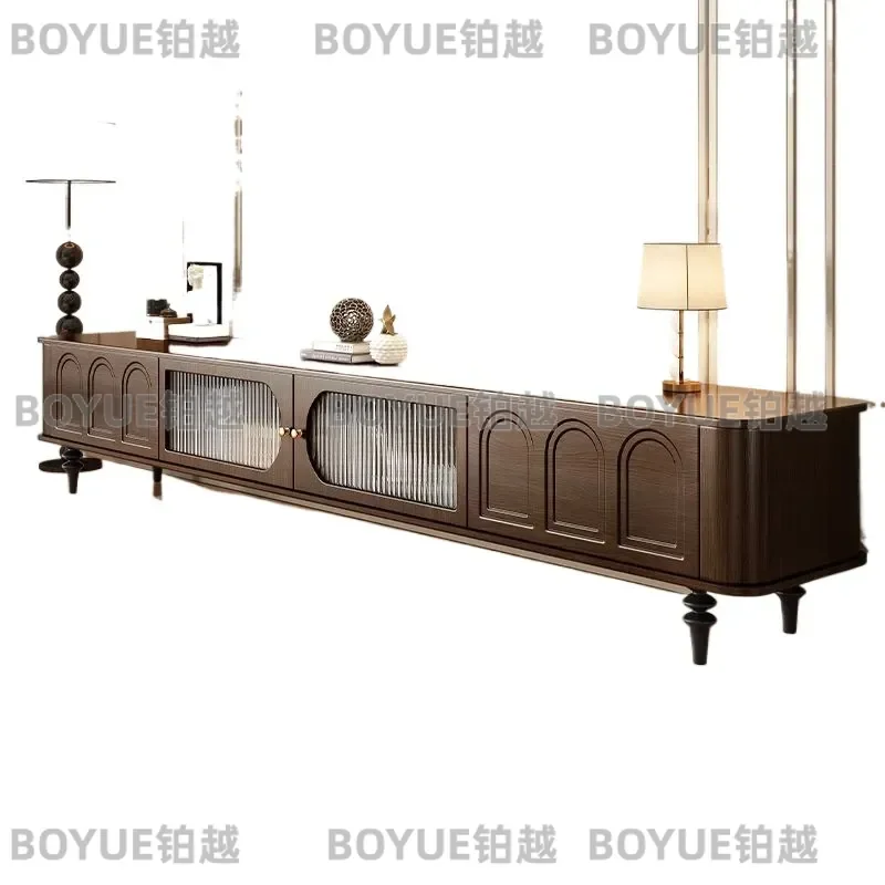 for Medieval TV Cabinet Solid Wood Coffee Table Combo French Simple Floor to Ceiling Rental House with Drawers American