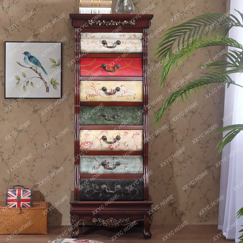 SLPainted retro and old solid wood multi-layer bucket cabinet decorated side cabinet against the wall