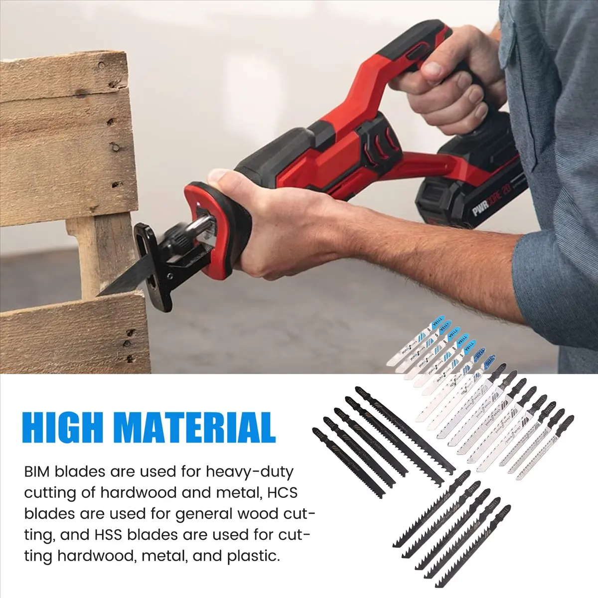 A75K 25 Pcs T Shank Jig Saw Blade Set, T-Shank Blades for Wood, Plastic and Metal Cutting