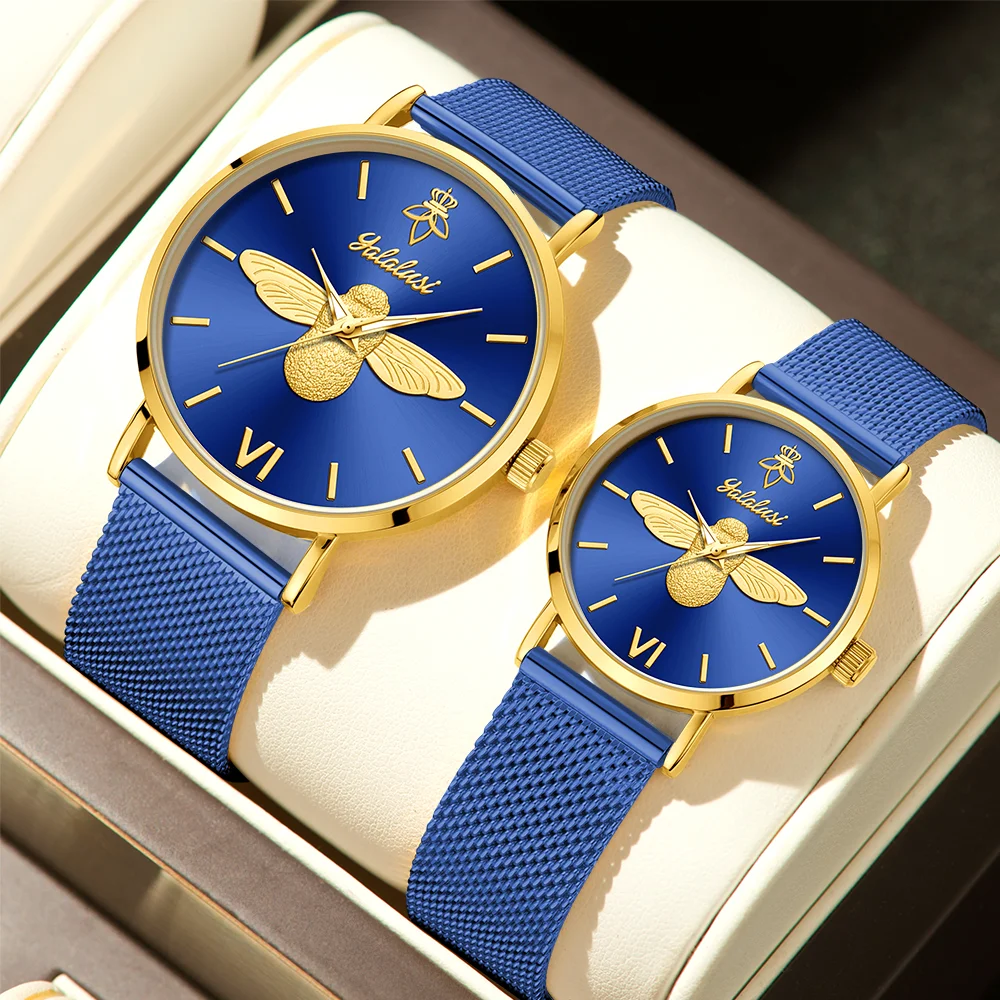 YaLaLuSi Minimalist Quartz Couple’s Watches with 3D Bee Relief Design for Men and Women Relojes De Mujeres